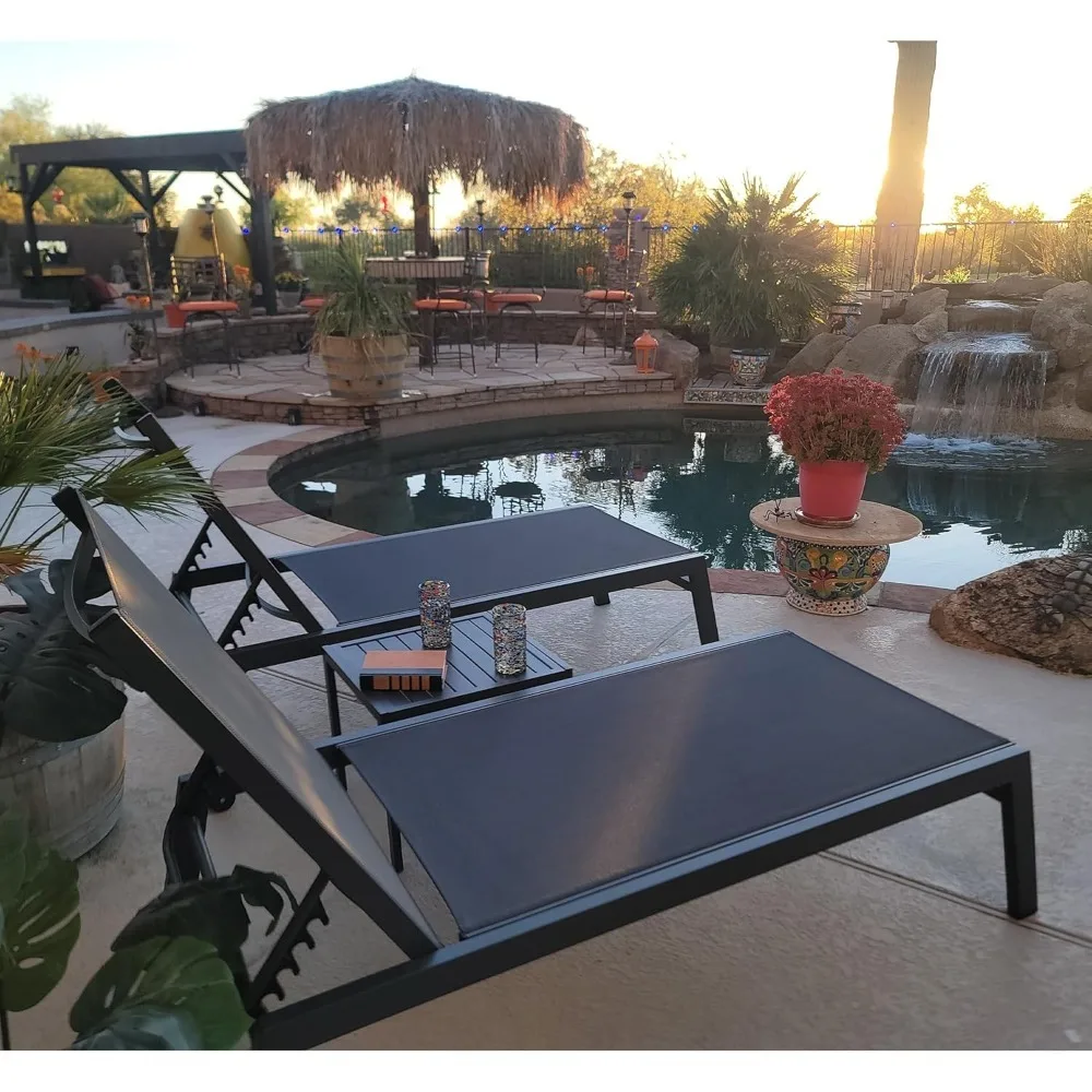

Outdoor Chaise Lounge Set for 2 Oversized Pool Lounge Chairs with Easy-to-Move Wheels and Adjustable Backrest Extra, Customized