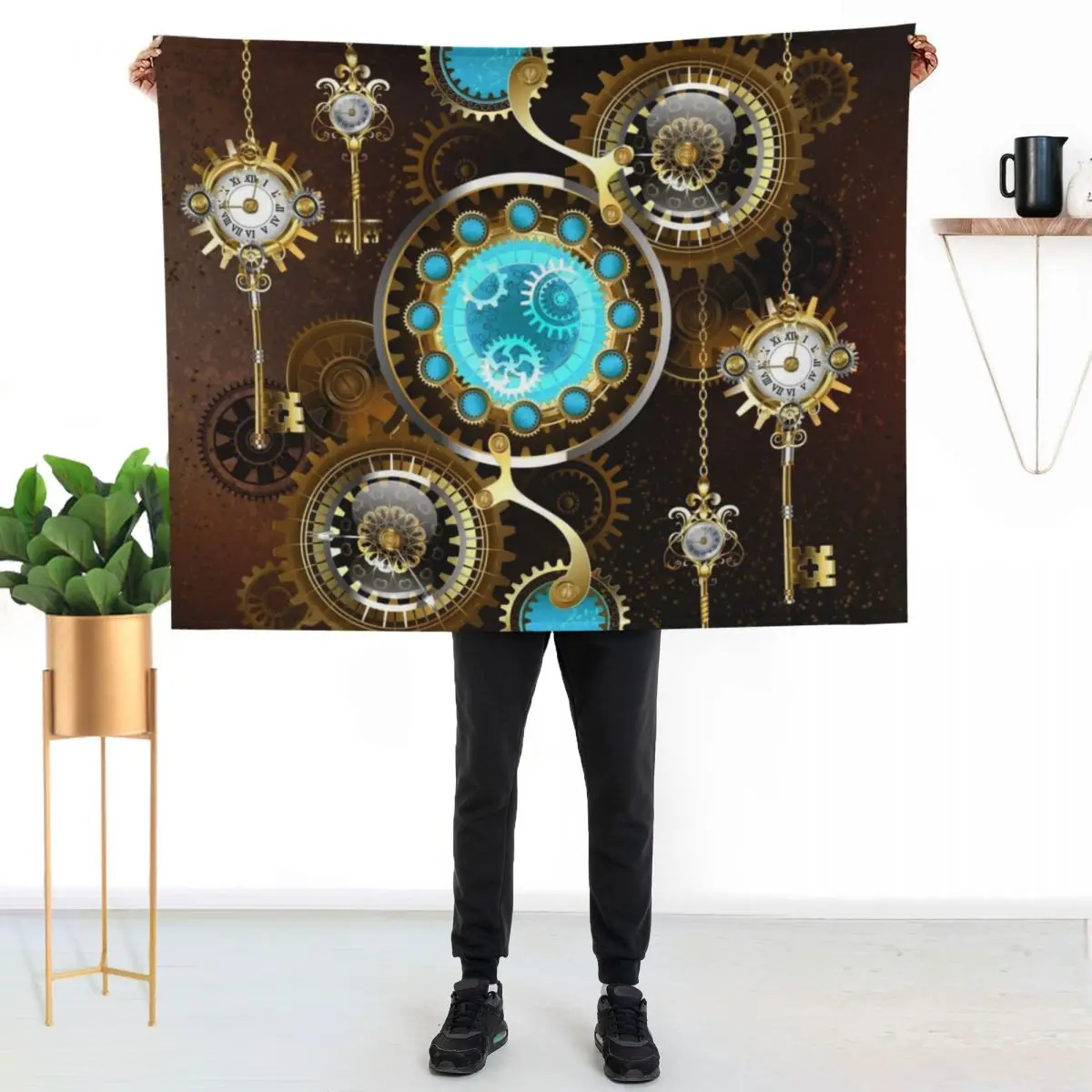 

Rusty Background with Turquoise Lenses Throw Blanket Travel Size Cozy Blanket for Plane Train