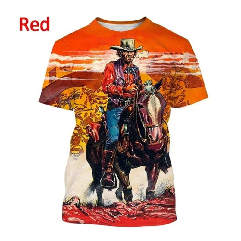 Men's Western Cowboy T-Shirts 3D Print Short Sleeve Graphic Funny Tshirt Casual Oversized Tee Tops Streetwear Mens Clothes