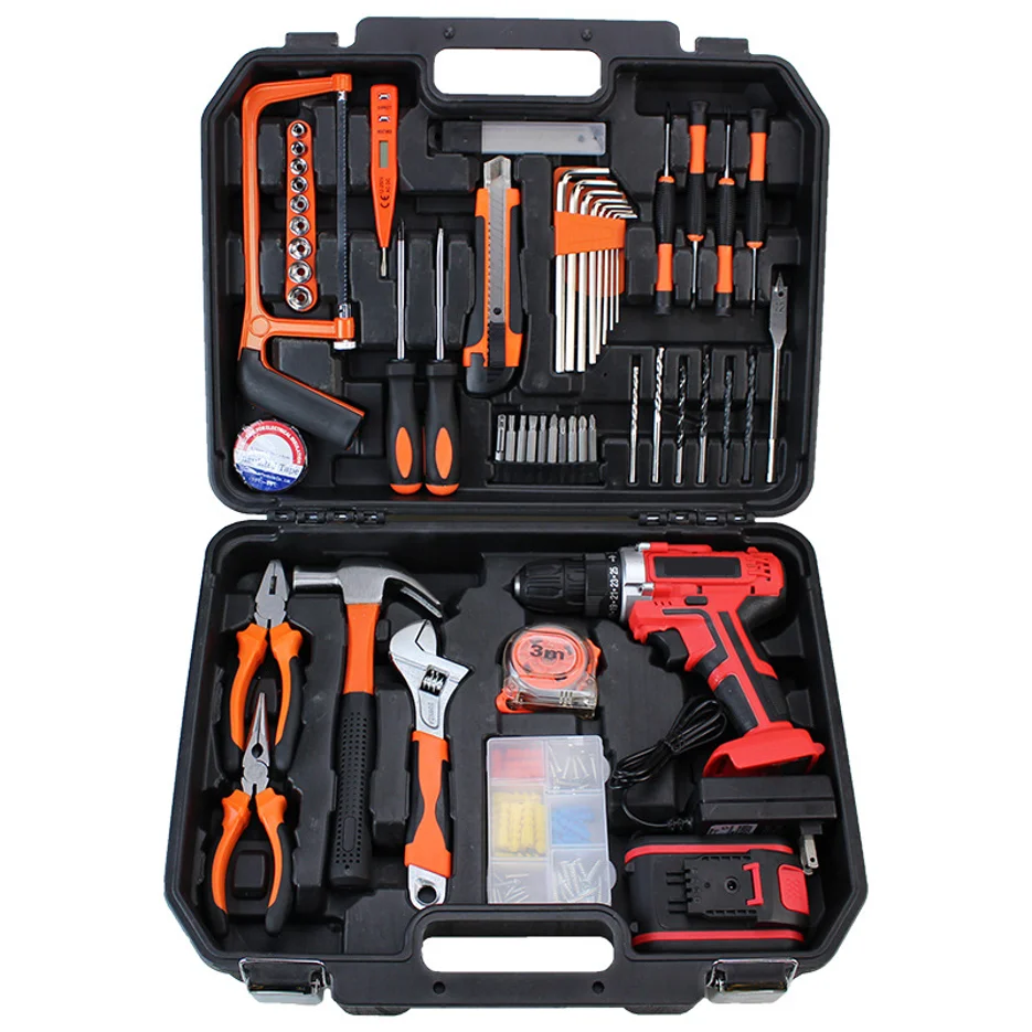 58pcs Lithium battery drill Hardware toolbox 21V Upgraded cordless electric drill with screwdriver drill bits set