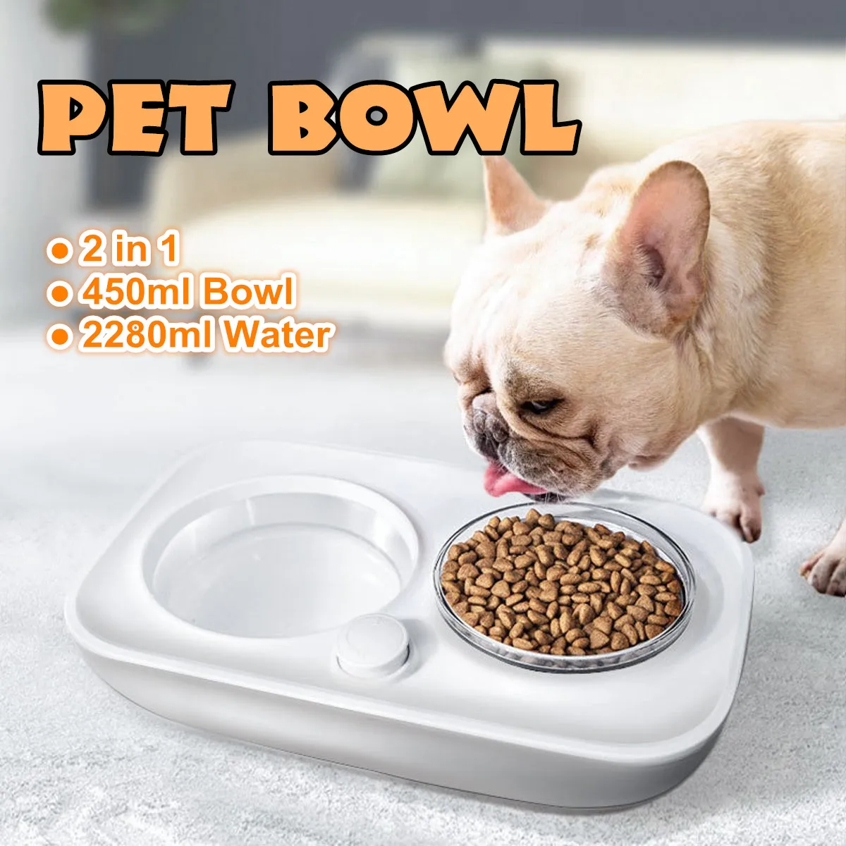 

2280ml Double Dog Bowl Pet Feeding Station ABS 2 in 1 Automatic Water Dispenser Food Bowls Feeder Solution for Dogs Cat Supplies