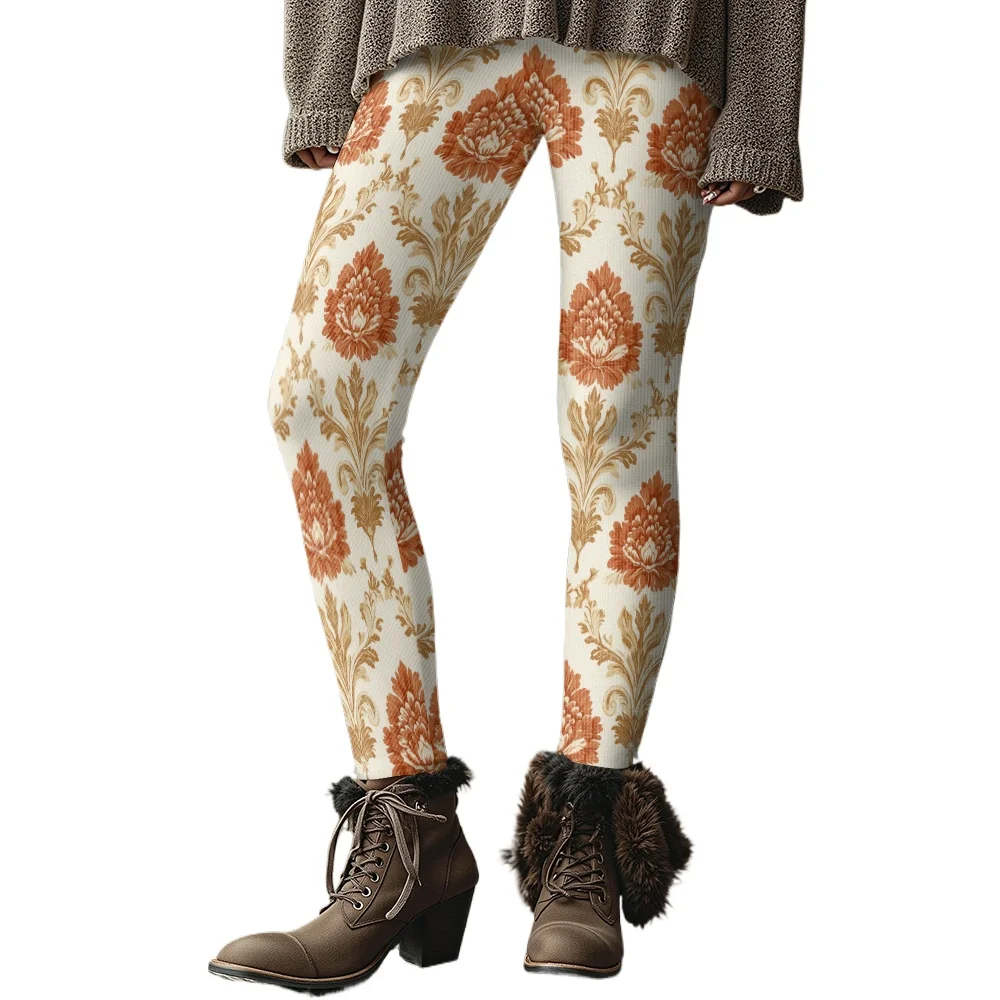 

Шикарные женские леггинсы в стиле бохо, винтажные эластичные брюки с высокой талией в стиле ретро и цветочным принтом лозы для йоги, повседневная праздничная одежда