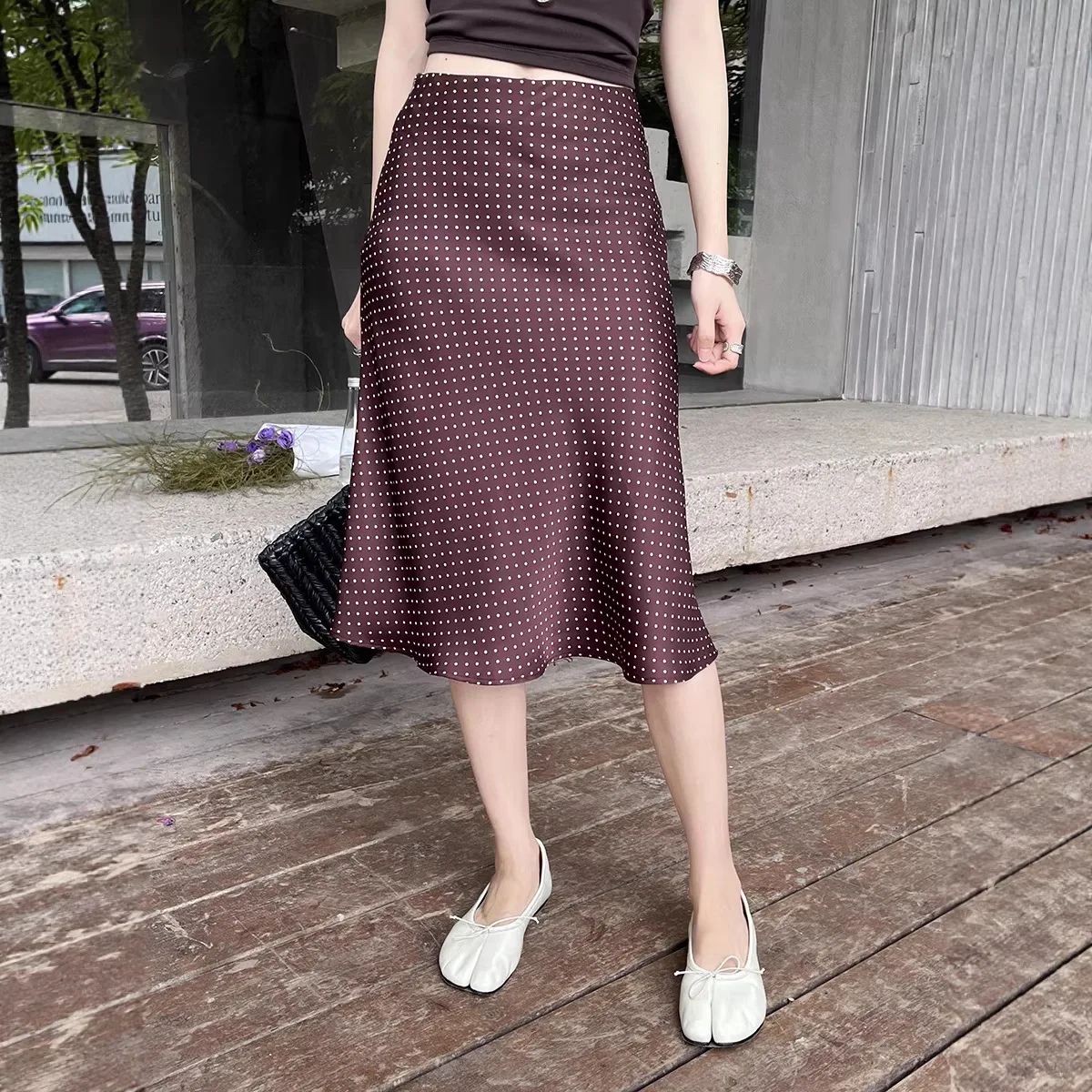 Summer Retro Elegant Polka Dot Slim Fit Medium and Long Versatile Commuter Skirt Women