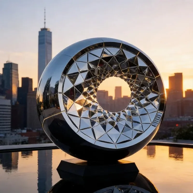#Rhombus Cut Ring Stainless Steel Abstract SculpturePolished Large Outdoor Landscape Decor Hotel Entrance Mall Pedestrian Street