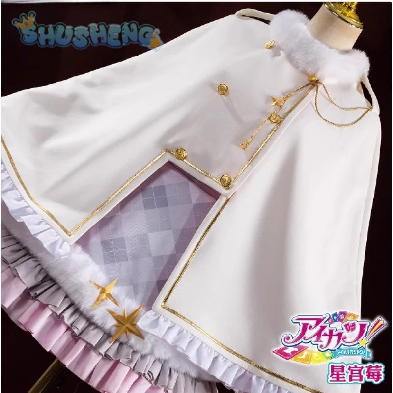 Hoshimiya Ichigo Cosplay Anime Aikatsu!Costume New Party Sweet Winter Warm Cloak Hat Socks Dress Christmas Full Set Girl Uniform