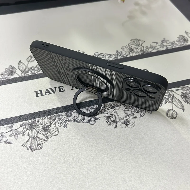 카본 파이버 마그네틱 홀더 스탠드 비즈니스 폰 케이스 (비보 y35 y20 y33s y27 y10 y12s용) 케블라 텍스처드 맥세이프 폰 케이스