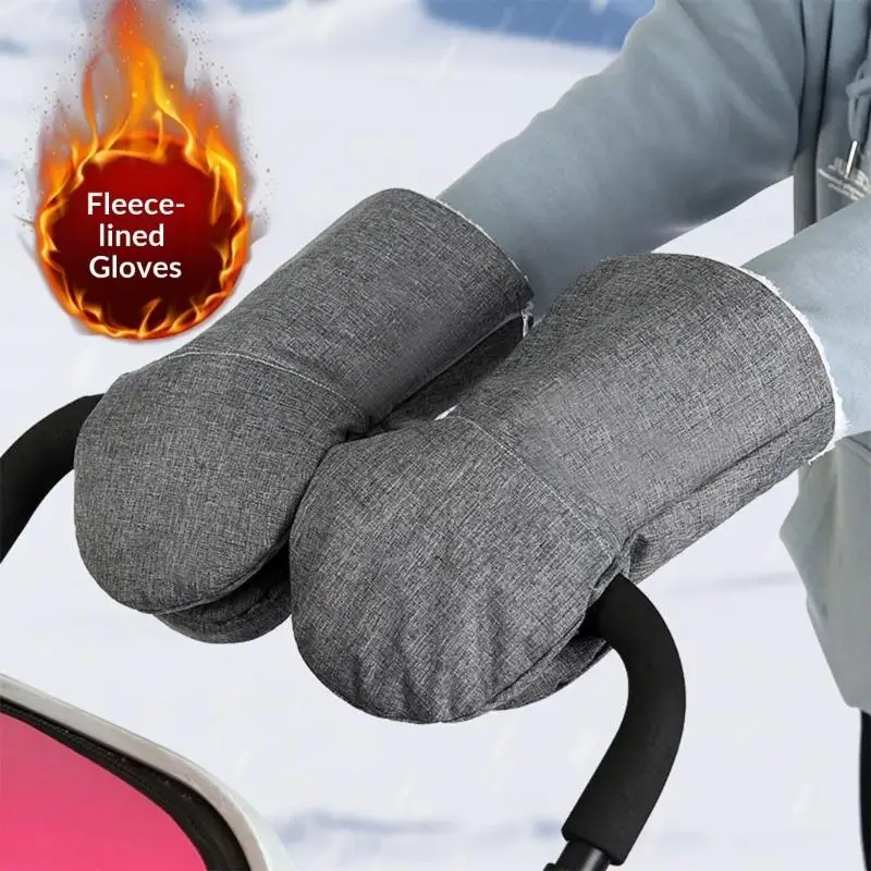 Waterproof Fleece Lining Baby Stroller Hand Muff Winter Thicken Warm Pushchair Gloves Universal Pram Hand Warmers Mittens