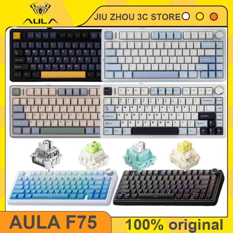 

AULA F75 Mechanical Keyboard Bluetooth Wireless Three Mode 75% RGB PBT Hot Swap Gasket Custom Office Esports PC Gaming Keyboard