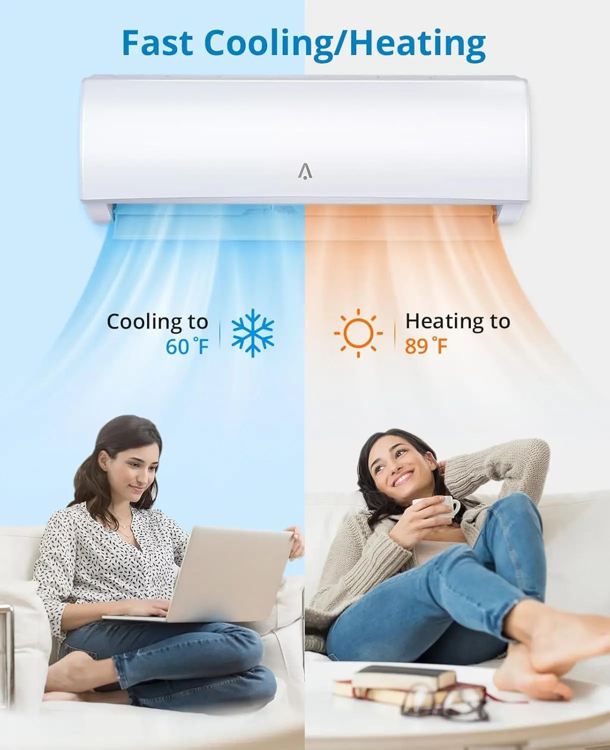 Ductless Mini Split Air Conditioner & Heat Pump – 12,000 BTU, 21 SEER2, R32, WiFi, Enhanced, Auto, Dehumidifier,, Customized