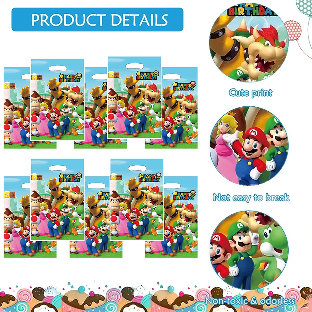 حقائب حفلات ماريو ماريو بروس لتزيين أعياد الميلاد، حقائب هدايا بلاستيكية، صندوق حلوى ماريو، مستلزمات حفلات استقبال المولود الجديد للفتيات #4