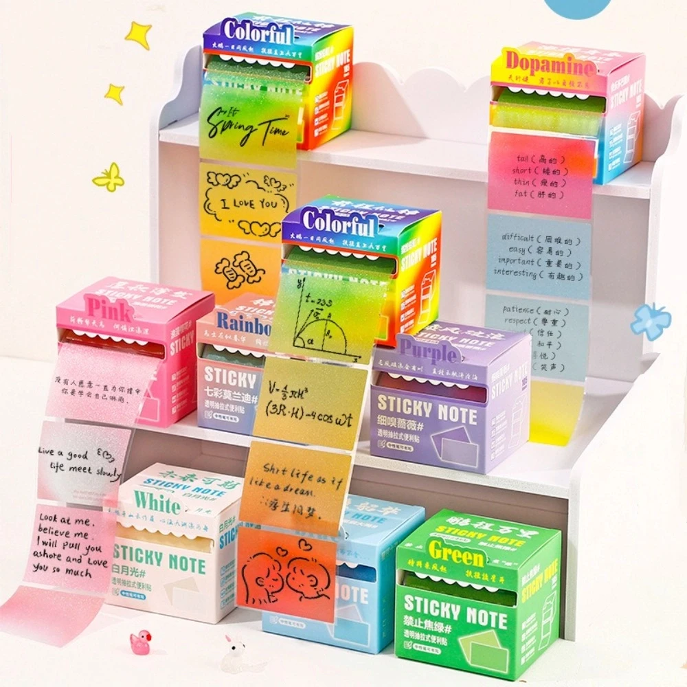 กระดาษโน้ตแบบดึงออก สีมาการอง สไตล์เกาหลี แผ่นบันทึกข้อความแบบมีกาวในตัว โปร่งแสง