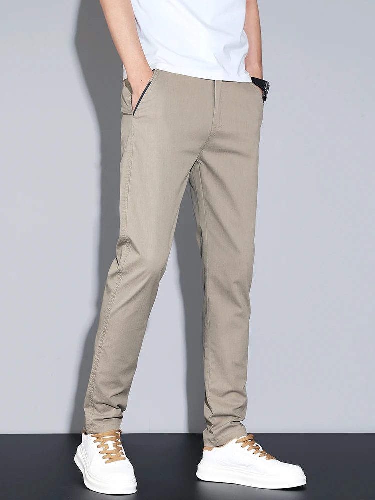 코튼 얇은 남성 비즈니스 캐주얼 바지 여름 스트레이트 슬림 피트 패션 스트레치 솔리드 바지 한국 남성 바지 사이즈 28-38
