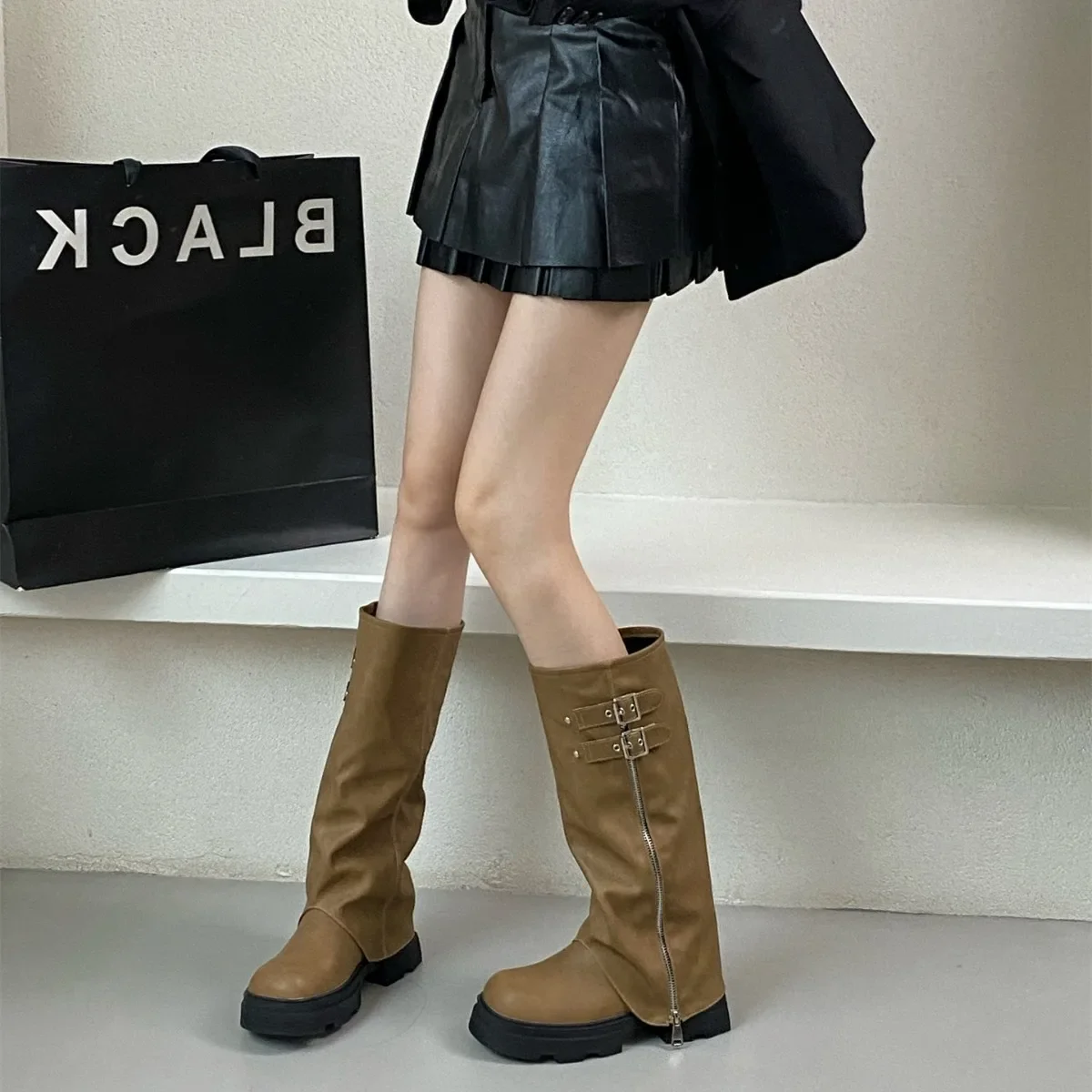 

Women's Western Knight Boot High Tube Thi Bot Heightening Boot Autumn Winter Faion Waterproof Platform All Season Boot