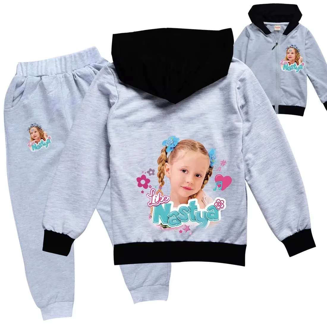 Dance Like Nastya Costume Kids Hoody Zipper Jackets Pants 2pcs Set Toddler Girls Outfits Teenager Boys Sportwear Children's Sets