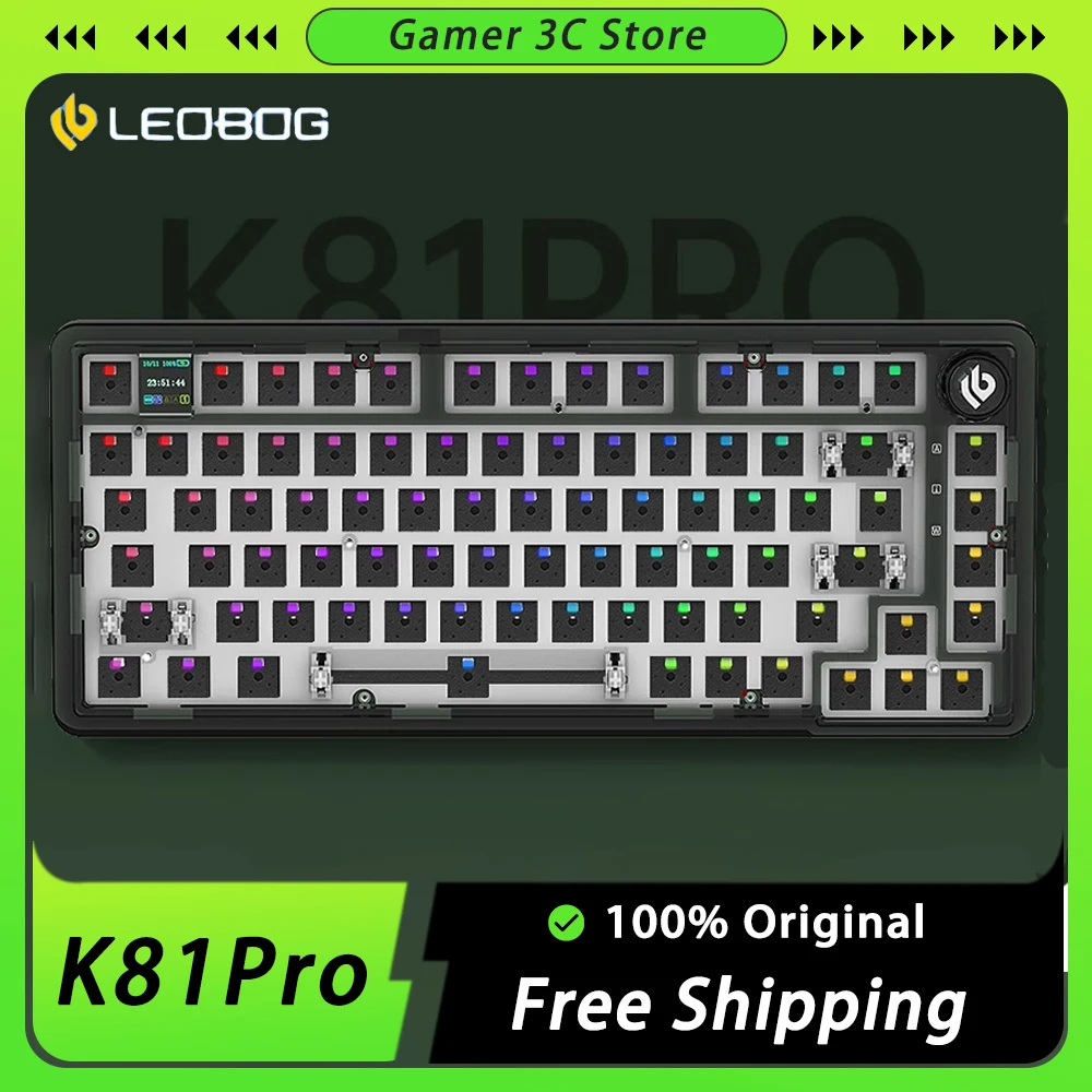 

LEOBOG K81Pro Mechanical Keyboard Kits LCD Screen Three Mode Multifunctional Knob Wireless Gaming Keyboard 81 Keys Pc Gamer Mac