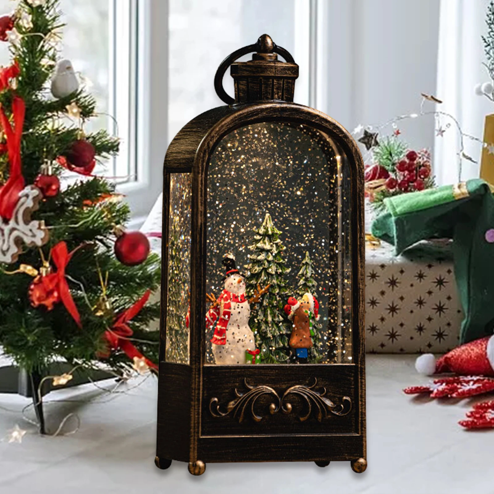 Christmas Decorations Wind Lantern Retro Night Light Old Man Snowman Music Box Crystal Ball Music Box Children\'S Gift Ornaments