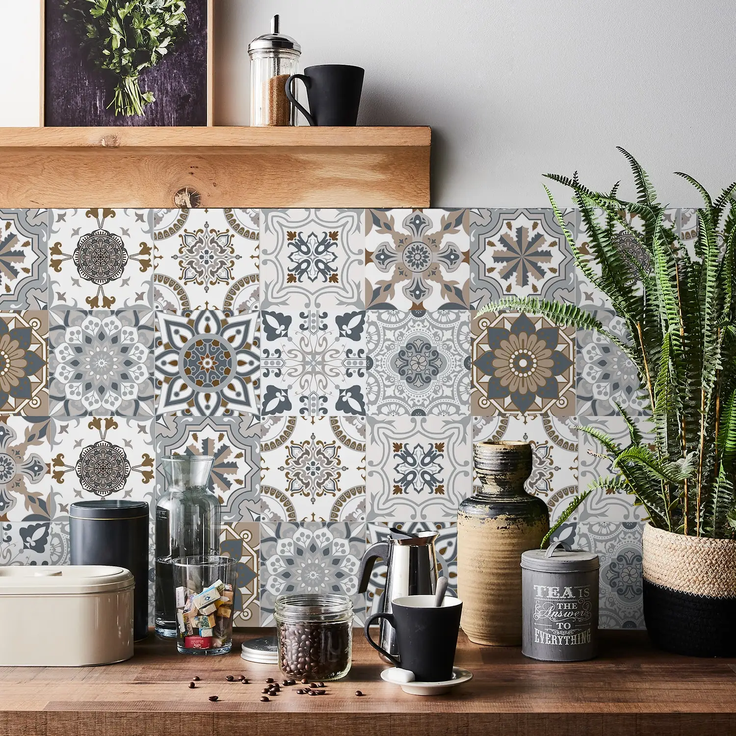 Morandi Retro Blumenfliesen-Wandaufkleber Europäisches Kunstmuster Selbstklebender Keramikfliesen-Aufkleber Hintergrund-Wandaufkleber – Detail 7