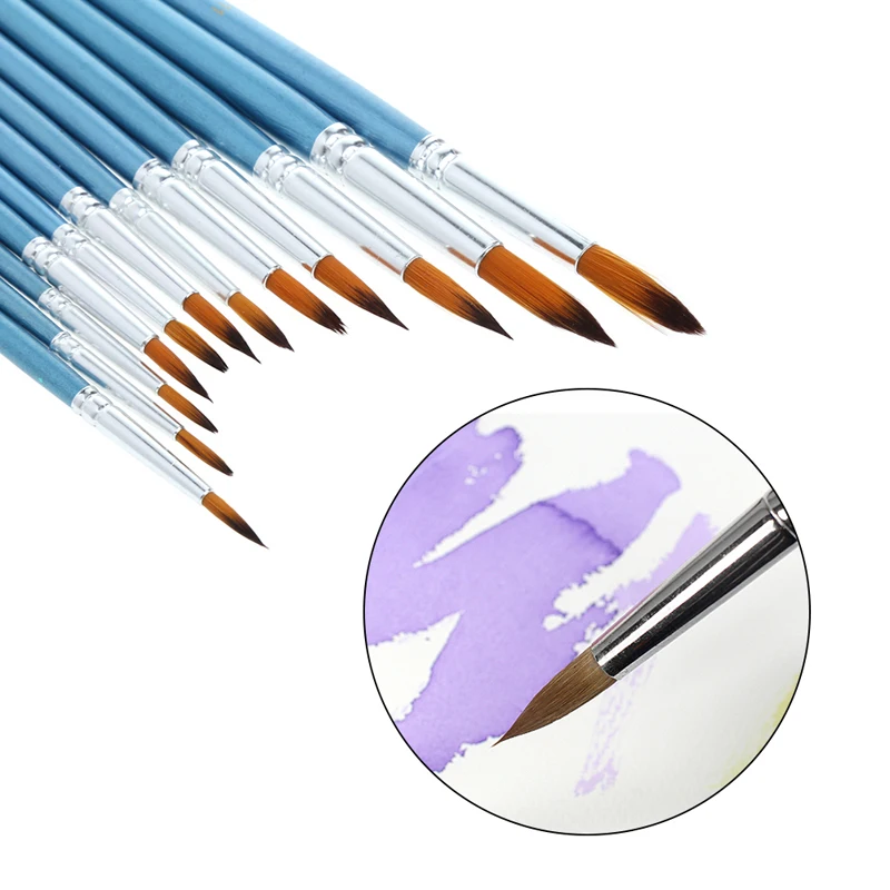 12X Nylon Hair Brush Hook Line Pen Watercolor Acrylic Painting Drawing Art Tool