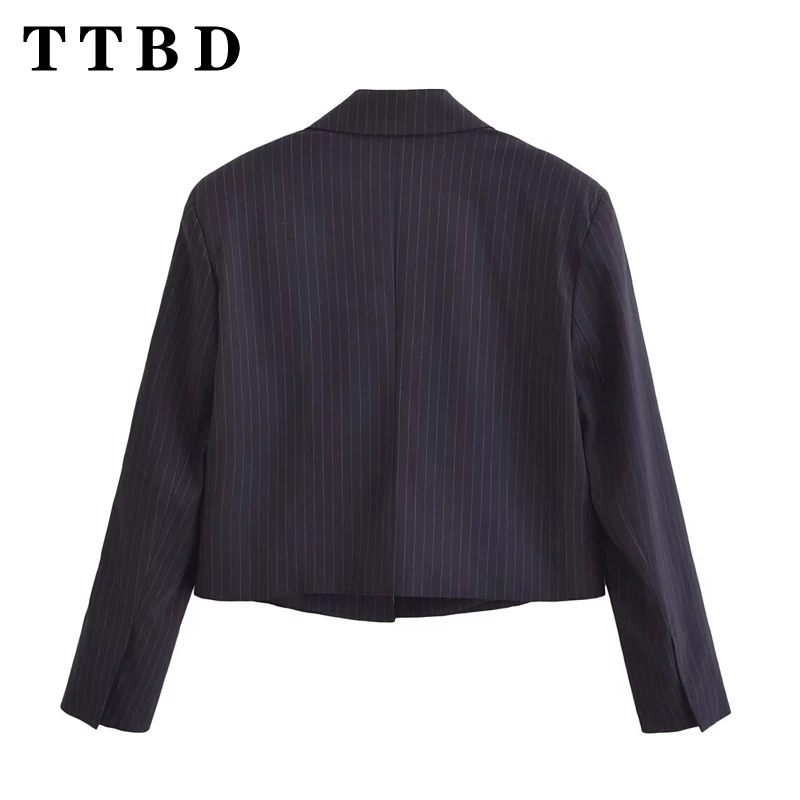 TTBD-Chaqueta recortada Vintage para mujer, abrigo informal de manga larga con cuello vuelto, ropa de abrigo elegante, novedad de otoño, 2024