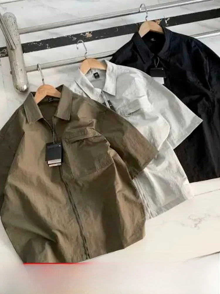 American Retro Loose Fit Zipper Design Summer Casual Workwear Short Sleeve Men's Shirt Fashionable Urban Style Breathable