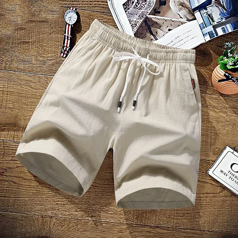 Summer Men's Cotton And Linen Shorts Ultra-Thin Fast Drying Breathable Sports Casual Shorts Loose Classic Drawstring Shorts Men