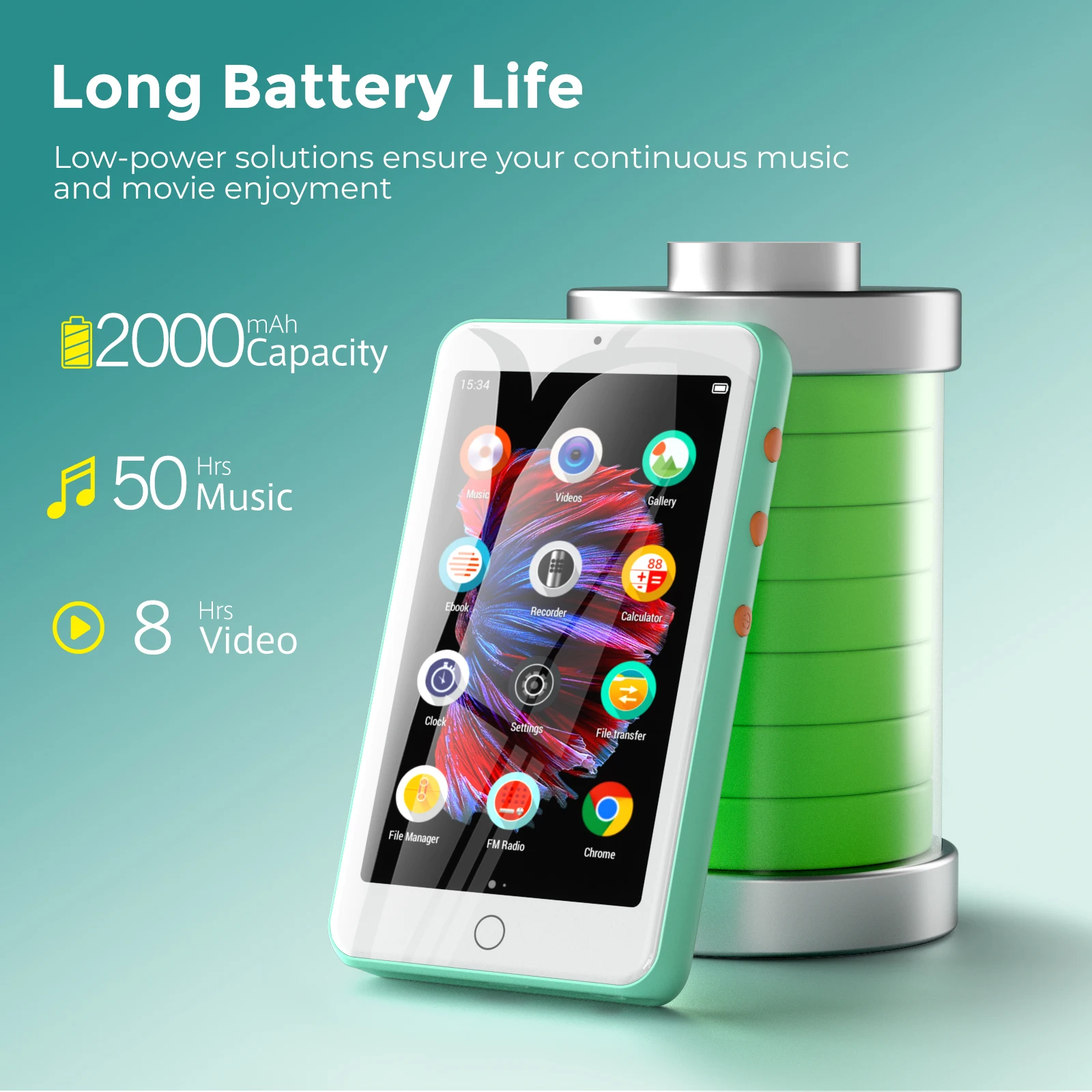 مشغل MP4/MP3 محمول مكبرات صوت بلوتوث وواي فاي، مشغل موسيقى مع فيديو، راديو FM، كتب إلكترونية، مسجل، سعة تصل إلى 512 جيجابايت