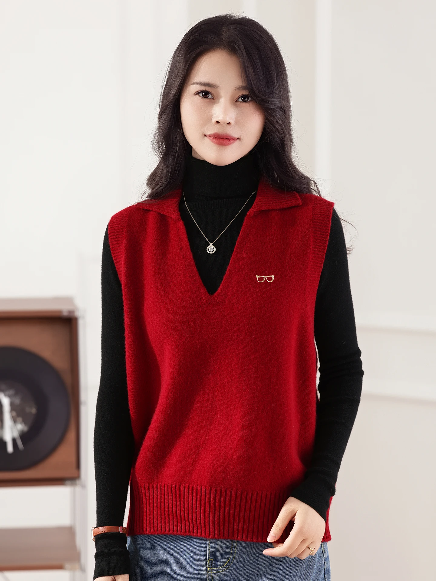 Rompi Rajut Wanita Berkualitas Tinggi untuk Musim Gugur dan Musim Dingin, 100% Wol Merino, Rajutan Padat, Lembut, Tanpa Lengan, Atasan Pakaian Wanita, Jumper Wanita