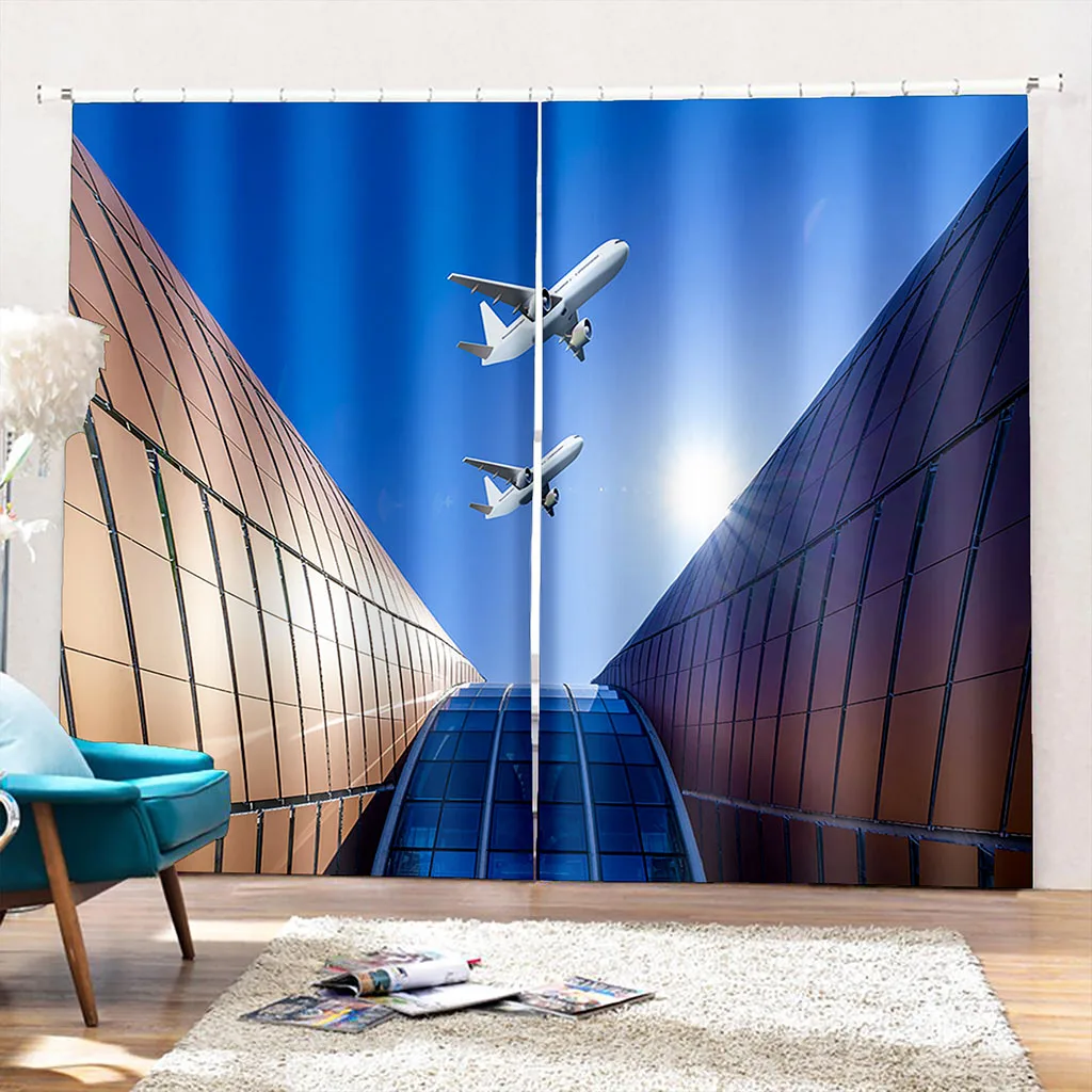 High quality custom 3d curtain fabric blue blackout curtains 3D Window Curtain For Living Room office Bedroom