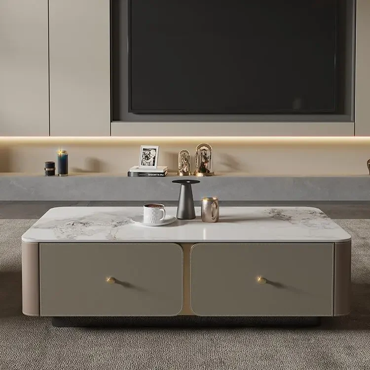 Coffee table long rectangular living room TV cabinet combination explosion light luxury modern simple solid wood Italian style