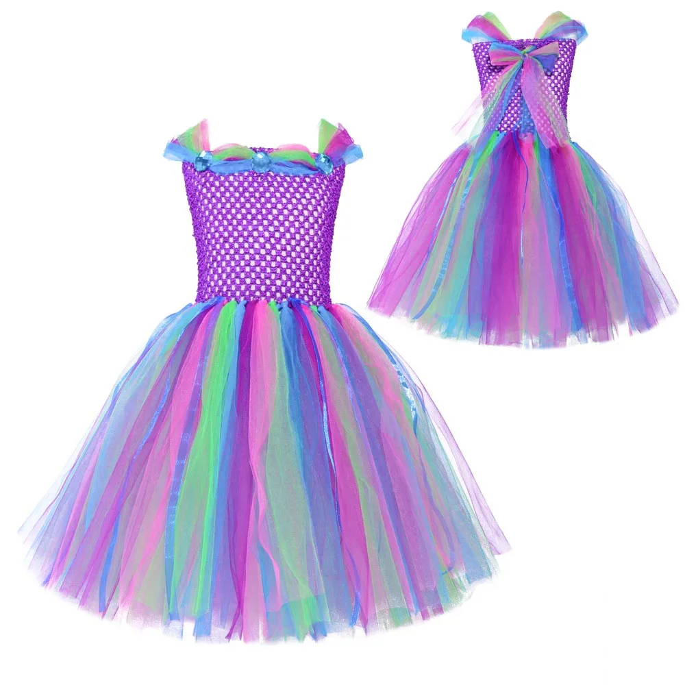 Rainbow Girls Fairy Tutu Dress Kids Party Dresses Carnival Cosplay Costume Princess Party Ball Gown Flower Girls Wedding Dresses