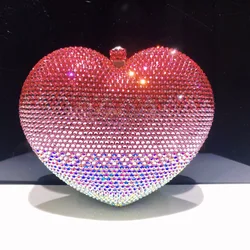 Dazzling Heart Shape Diamond Women Evening Wedding Bag Crystal Bridal Clutches Handbags Girls Dinner Banquet Minaudiere Purses