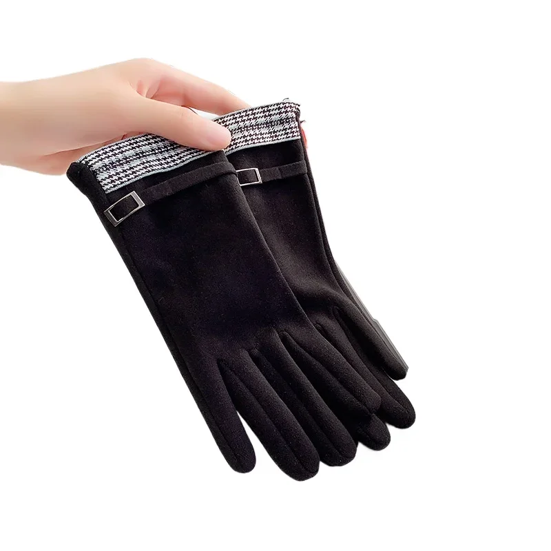 المرأة قفازات مخملية مرونة إصبع شاشة تعمل باللمس ركوب المخملية موضة في الهواء الطلق الخريف/الشتاء قفازات بلون قفازات دافئة