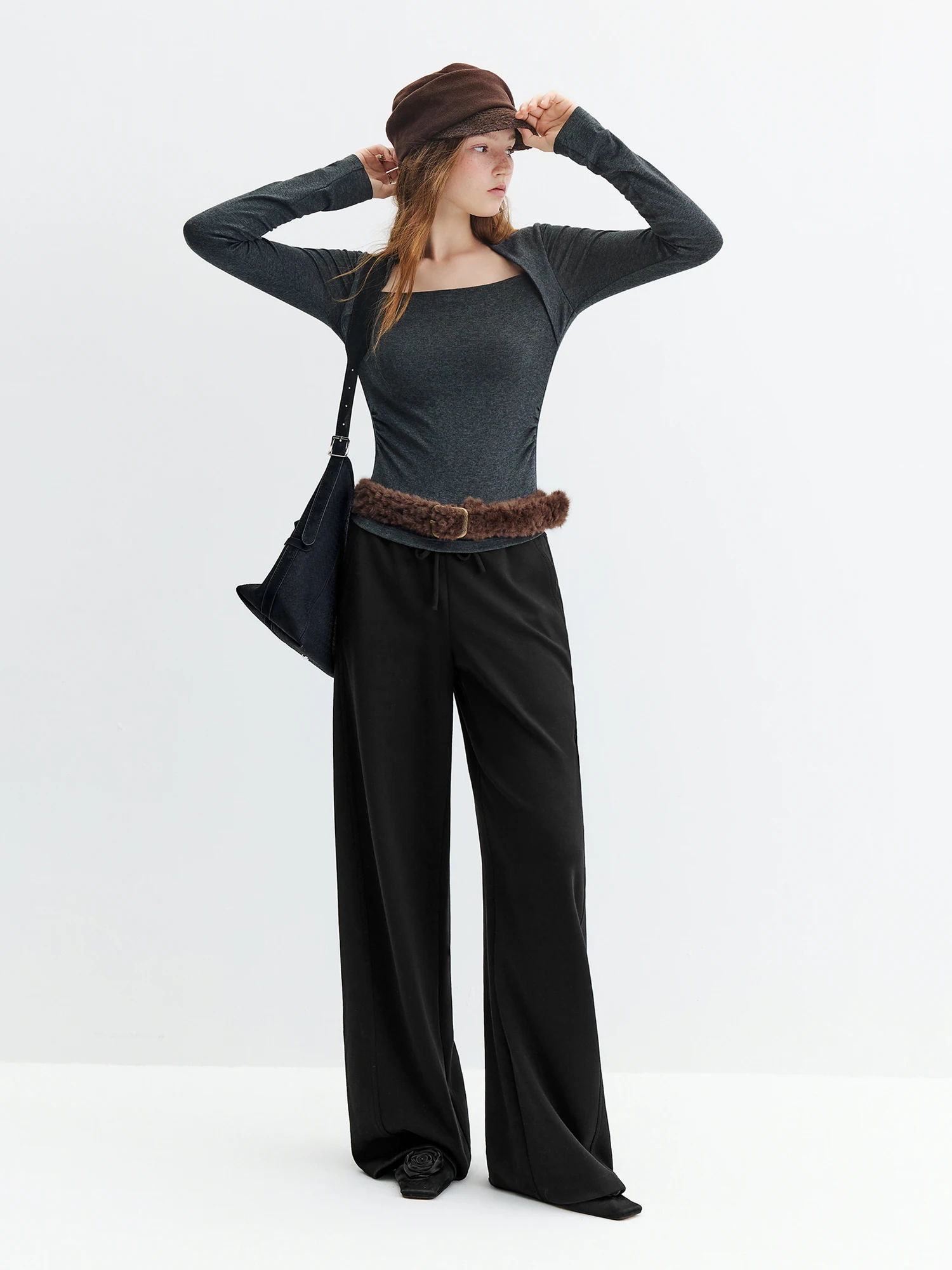 FSLE 2026 Fall Women's High Waisted Barrel Leg Soft Brushed Fleece Jogger Pants - Straight Cut Casual Pants for Daily Wear