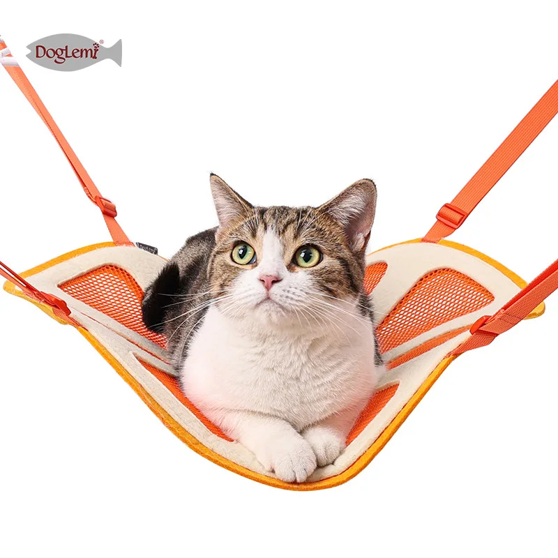 

DogLemi Orange Color Polyester Cat Hammock Hanging Bed for Cage Swing Perch Soft Breathable Pet Nest with Metal Hooks