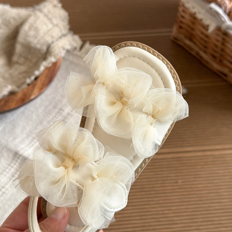 Girls' Sandals 2026 Summer New Fairy Style Princess Sandals with Mesh Bow Kids Versatile Fashion Sweet Beach Shoes for Vacation