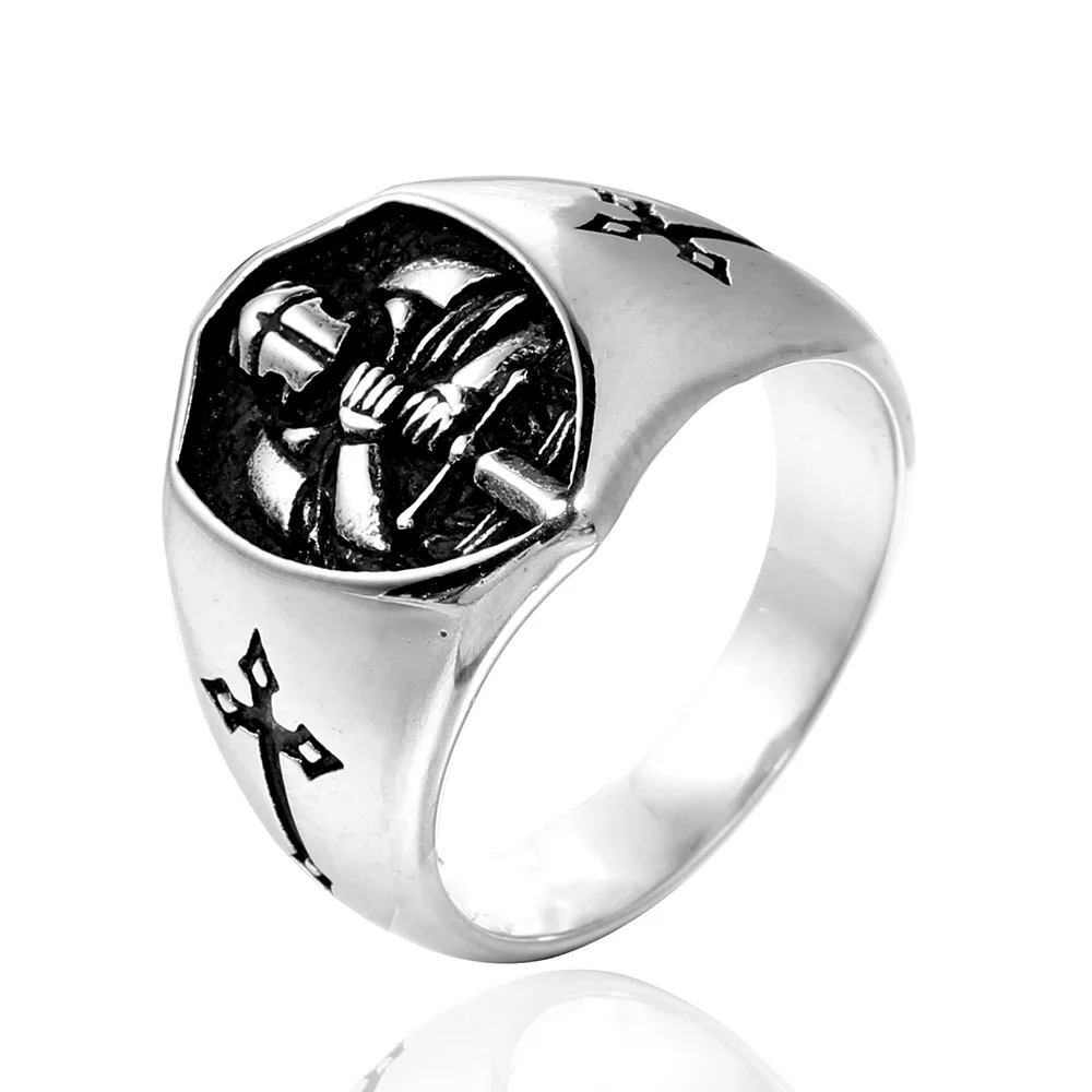 Men\'s Rings Stainless Steel Red Armor Shield Knight Templar Crusader Cross Ring Punk Jewelry