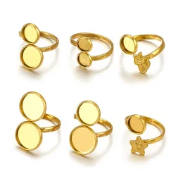 10 Pcs Stainless Steel Gold Plated PVD Ring Settings Cabochon Blank Bases Star Shape DIY Jewelry Making Material Parts Wholesale