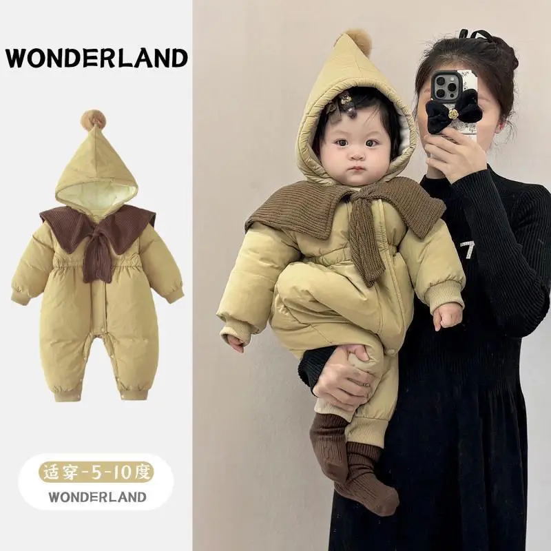 Baby Winter Clothes Cute Hooded  Suitable for -10 To 5 Degrees Plus Velvet Super Cute Thickened Jumpsuit Hug Clothes Loungewear
