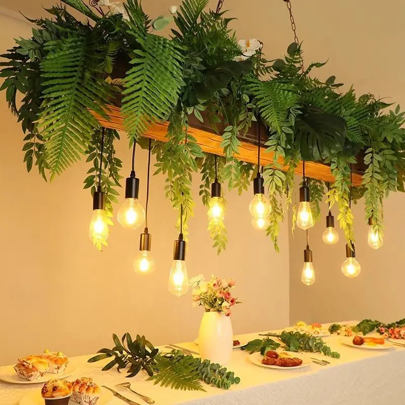 Bar Hotel Restaurant Decorative LED Pendant Light Large Garden Decorative Floral Green Plant Chandelier Light