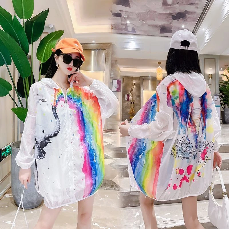 Y2K Pop Art Color Block Sun Protection Jacket Women Hooded Loose Fit Graphic Print Casual Daily Beach Vacation Outfit 2026 New
