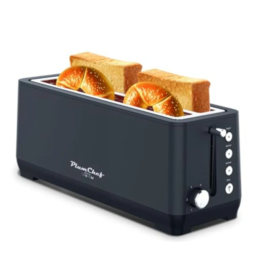 

4-Slice Toaster Extra Wide Long Slot Toaster 6 Browning Settings Bagel/Defrost/Reheat Functions Removable Crumb Tray Stainless