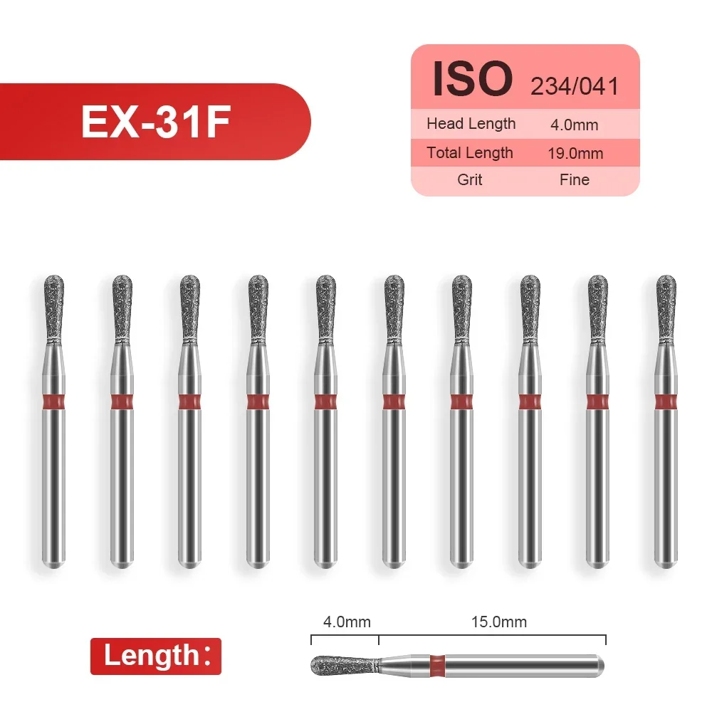 10pcs Dental Diamond Burs Drill for High Speed Handpiece Dental Dia-Bur Dentistry Used on Filling Crown/Cavity Preparation 1.6mm