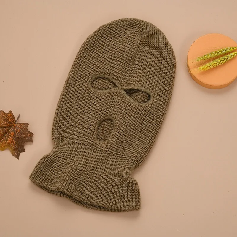 Winter Motorrad Winddicht Vollgesichtsstrickmützen Skimaske Männer Outdoor-Sport Warme Wolle Sturmhaube Hüte Gestrickte 3-Loch – Detail 14