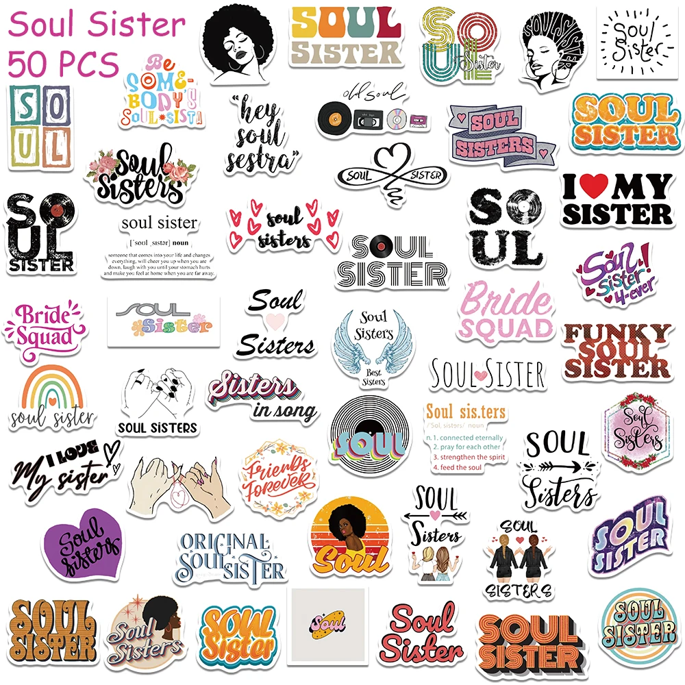 Soul Sister Adesivos para Telefone, Decalques de Graffiti, Adesivos DIY à prova d'água, Laptop, Mala, Geladeira, Skate, Desenhos Animados, 50Pcs