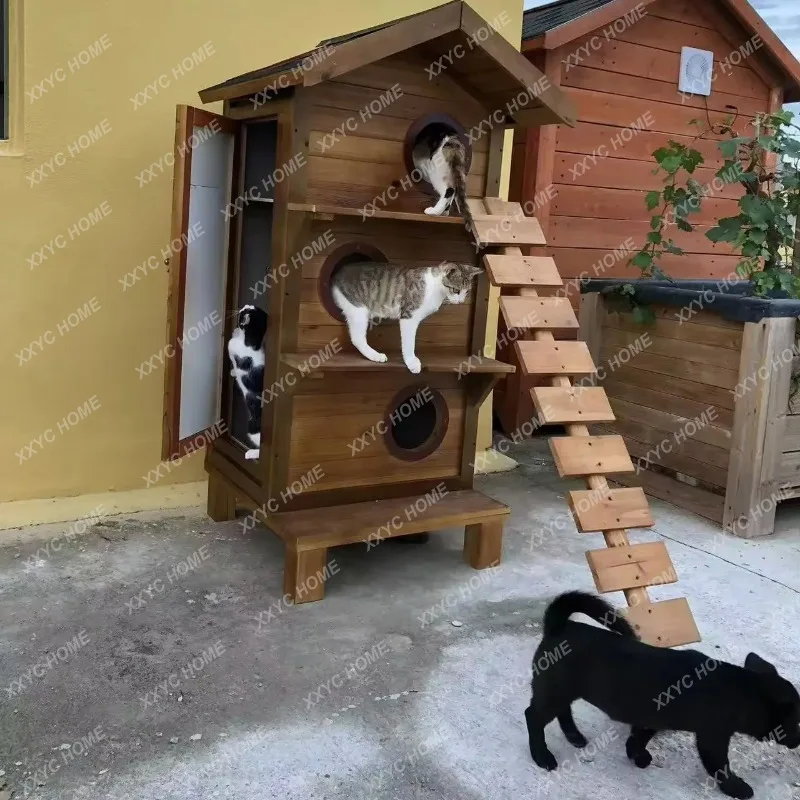 XXOutdoor Pet Cat House Stray Cat House Cat Nest Universal Warm In All Seasons Solid Wood Waterproof And Rainproof