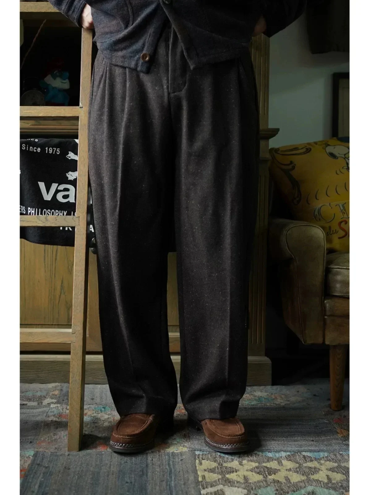 Second Order Colorful Dots Wool Tweed Double Pleated Pants Heritage Men's Versatile Trousers