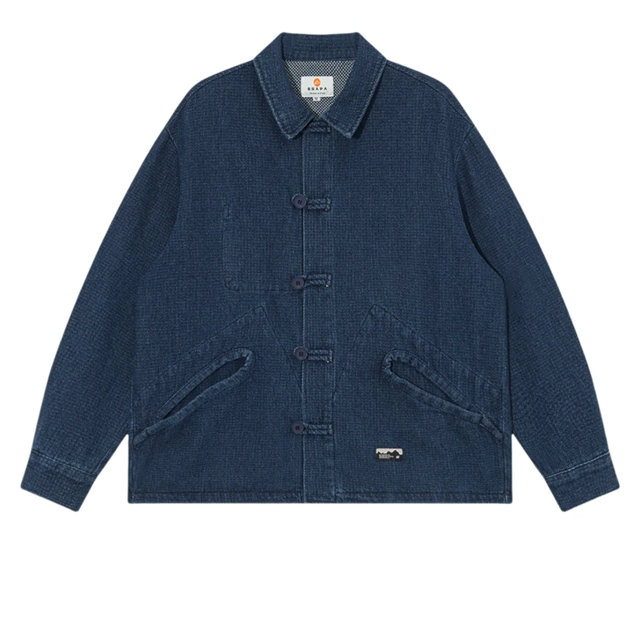 

Vintage Pockets Denim Jackets Mens Streetwear Harajuku Casual Jeans Coats Oversized Washed Chinese Style Cargo Jacket Mal