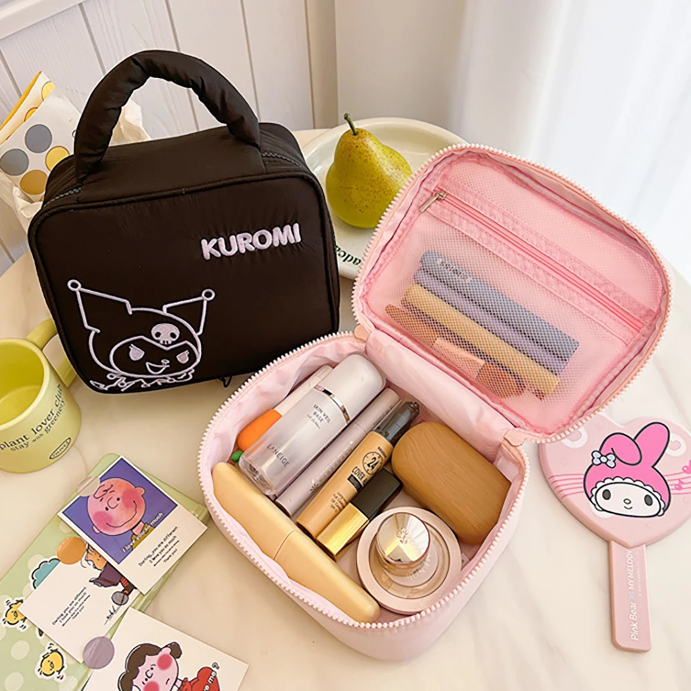 Sanrio Kuromi My Melodie Pluche Make-Up Tas Kawaii Anime Multifunctionele Opbergtas Met Grote Capaciteit Draagbare Toilettas