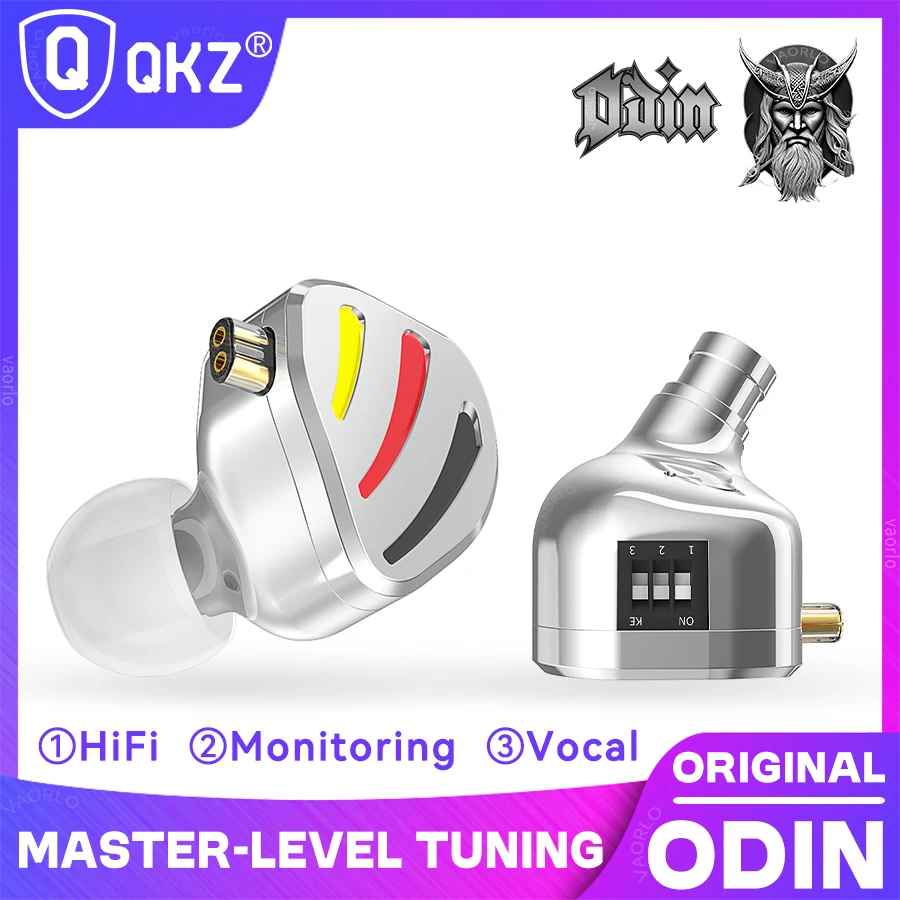 QKZ ODIN Fone de ouvido HIFI Monitoramento Vocal 3-Nível Interruptor de ajuste Metal Heavy Bass Fones de ouvido LCP Dual Magnetic Dynamic Sport Music Headset IEM PK D-Fi Castor