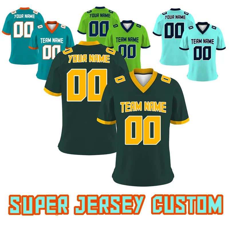 Green Super Jersey American Football Team 2022 2023 Custom Rugby Shirt Match Sportwear Sublimation Blanks Soccer T-Shirts